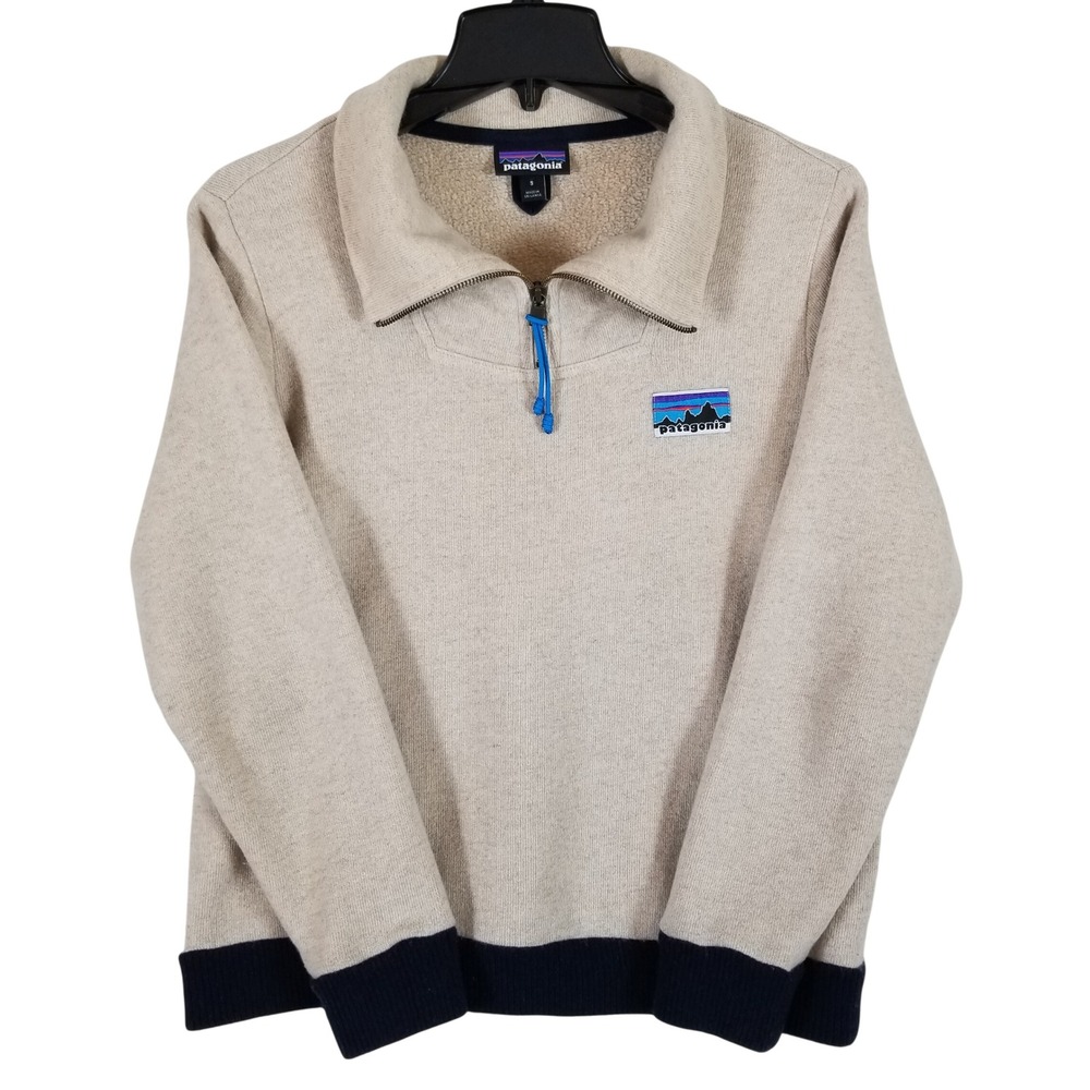 Patagonia Quarter Zip Pullover Mens Small Oatmeal Recycled Wool Fleece Sweater